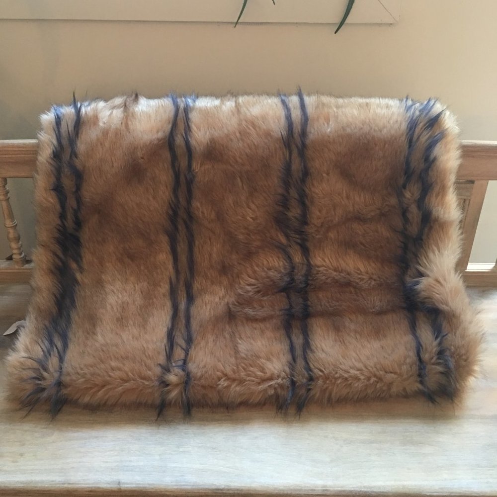 Anthropologie Faux Fur Striped Throw New